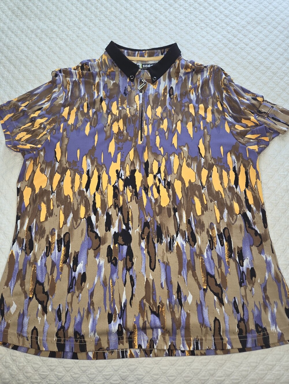 Jamie Sadock Women's Golf Polo Top Size Large Colorful Abstract Short Sleeve